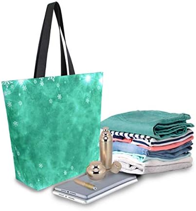 Алаза снегулки и сјајни starsвезди тиркизна чанта зелена платно торба за жени за жени патуваат работа за купување намирници врвни рачки