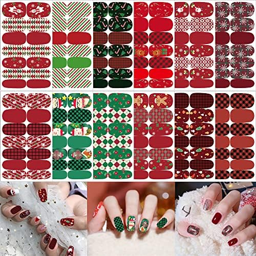 Божиќни налепници за лак за нокти, 168 парчиња Божиќни нокти обвивки снегулки снежни луѓе Елк Дедо Мраз, Божиќно дрво, зимски нокти Дизајн
