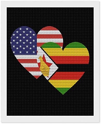 Зимбабве Американско срце со знаме на срце, прилагодено со дијамантски комплети за сликање за возрасни, околу целосна вежба 5Д DIY по број