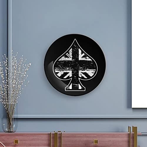 Црно британско знаме лопати Ace покер смешна коска Кина декоративна чинија тркалезни керамички плочи занает со приказ за домашна канцеларија