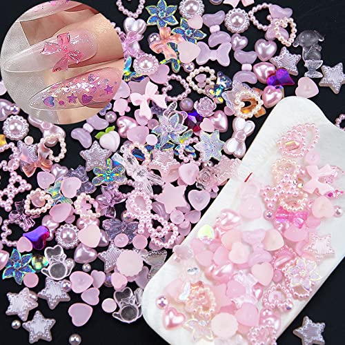 500 парчиња срцеви нокти уметнички шарми 3Д мешани стилови рамни срца срца ригинестони желе смола кристали дијаманти за нокти уметност DIY занаетчиски