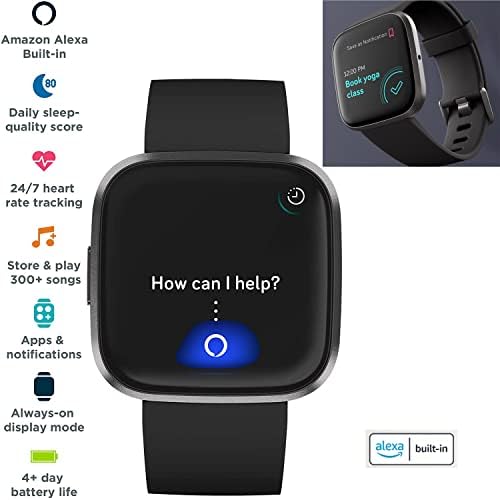 Fitbit Верса 2 Здравје И Фитнес Паметен Часовник Со Монитор На Отчукувањата На Срцето, S &засилувач; L Бендови, Пакет со 3.3