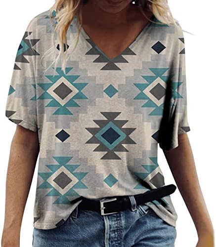 Womenените графички маички летни врвови за жени против маички со вратот со кратки ракави маици лабави вклопуваат обичен гроздобер