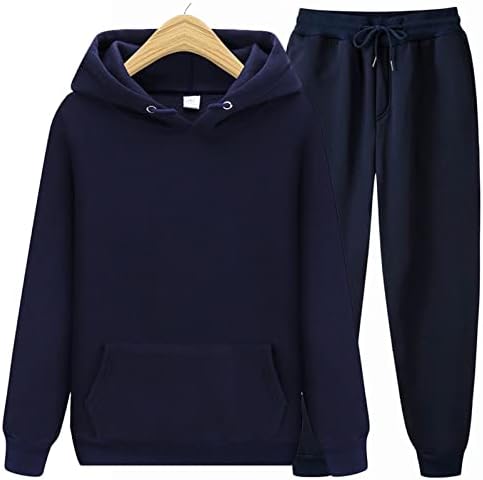 Mmyydds Машка памук памук памук за машки спортски дуксери со двојно парчиња + панталони за патеки за џемпери.
