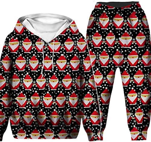 Дедо Мраз печати долги ракави панталони за худи за возрасни Божиќни худи костуми за семејна облека што одговара на облека за облека
