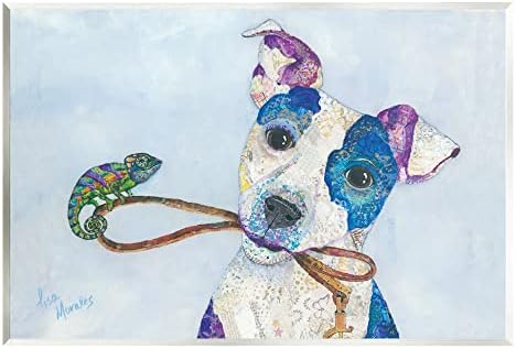 Студената индустрија Jackек и Камелеон насмеани кучиња портрет колаж Вуд wallид уметност, дизајн од Лиза Моралес