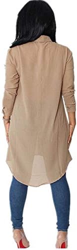 Andongnywell женска цврста боја со висока ниска полите нередовна со средна должина со должина на шифон маица маица со шифонска кошула