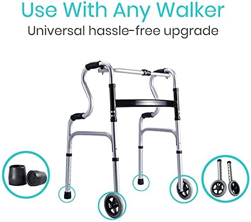 Замена на Qingtd Вокер нозе, продолжување на нозете за пешаци, 5 Универзални тркала 8 HOLS и нозе Комплет за замена за Walker W/Glide совети