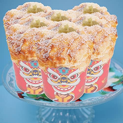 Лав мафински чаша за торта за торта: 100 парчиња Нова Година на Cupcake Liners за еднократна употреба чаша со чаши со кинеска форма за