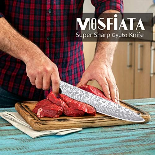 Нож за готвач Mosfiata 10 инчи Супер остар професионален кујнски нож со стража за прсти во кутија за подароци, германски висок јаглерод
