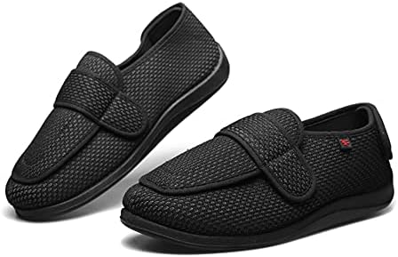 Женски дијабетични влечки едем чевли со прилагодлива лента Екстра широко удобно одење чевли за одење во затворено олеснување на отворено за отечени