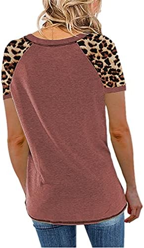 Andongnywell женски леопард печатен екипаж за кратки ракави со кратки ракави шифон кошула летна маица блуза Туника