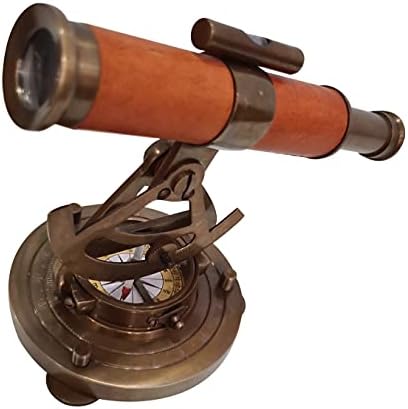 Наутички антички финиш месинг и кожа Теодолитска навигација за навигација Инструмент за помош на телескоп на компас Алидад Алидад