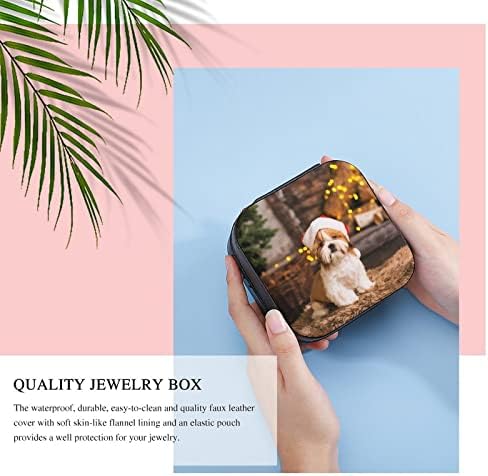 Кутија за накит Божиќна позадина куче Пу кожни организатори на накит кутија за накит за ѓердани прстени обетки