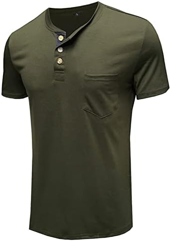 Машка мода на Хенли кошули со кратки ракави со маица со џеб класичен вклопувачки маица летни лесни врвови