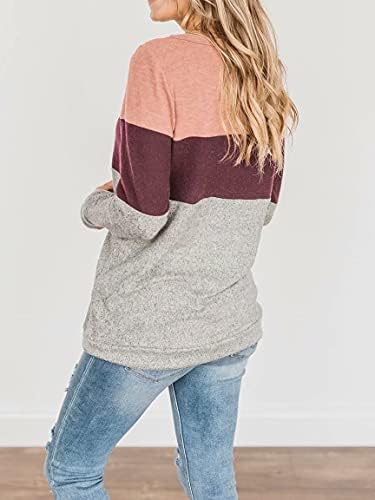 Lacozy женски бои блок со долги ракави џемпери, обичен екипаж пулвер, лабав џемпер врвови