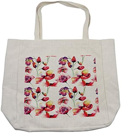 Торба за купување торба со лалиња Амбесон, пастери во боја, нерамномерна лале и афионска цветна обрасци Природа Тема, еколошка