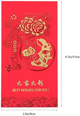 Абуфан Кинески Црвени Пликови 60 парчиња Кинески Зајачки Годишен Црвен Плик Среќни Парични Пакети Хонг Бао Плик 2023 Кинески Црвени Пакети За