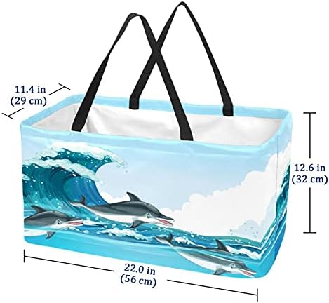 Чанти за купувачи од 50L Симпатични делфини кои пливаат под океанот што може да се сруши кутија за намирници торбичка со рачки, еднократно