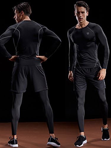 Нелеус машки 3 пакувања суво вклопуваат кошули за компресија со долги ракави, тренинзи за вежбање кошули