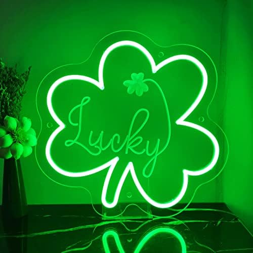 ShamRock Neon знак, симпатична среќна Свети Патрикс ден Зелена детелина предводена неонска светлина, рачно изработена ирска шамар форма ноќна