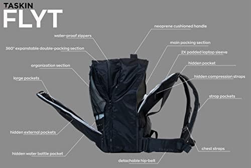 Taskin New Flyt | Проширувачки голем ранец за патувања w/лаптоп дел и водоотпорни патенти | 26L/45L капацитет