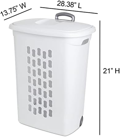 Стерилит пластични алишта за перење со капак и тркала - висока бела преносна корпа за перење алишта со тркала и рачка за валкана