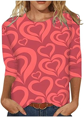 Мојата крвава кошула за в Valentубените за жени розово пржено маица за печатење на срце, симпатична празнична блуза 3/4 ракав