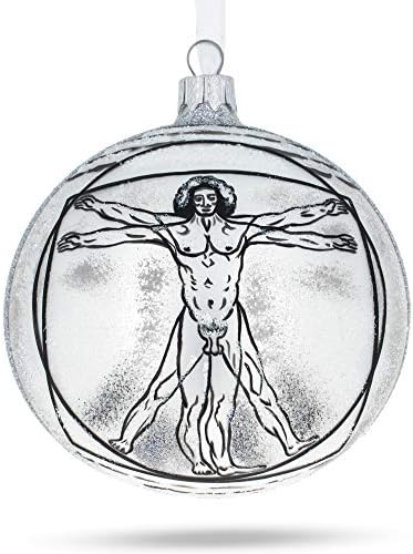 1487 година „Витрувскиот човек сликарство од Леонардо да Винчи стаклена топка Божиќен украс 4 инчи