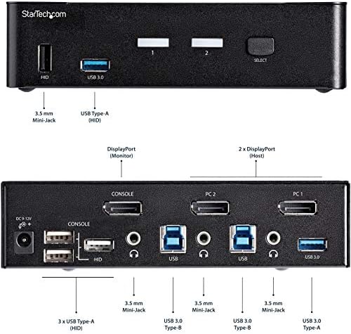 StarTech.com 2 Порта DisplayPort Kvm Прекинувач-4K 60Hz-Еден Дисплеј-Двојна Порта UHD DP 1.2 USB Kvm Прекинувач Со Интегриран USB