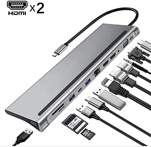 SHYPT 12 ВО 1 USB C Центар Лаптоп Докинг Станица Тип-C До Двојна HDMI-Компатибилен/VGA/USB 3.0 Центар/PD/RJ/Микро-SD/TF Картичка Пристаниште