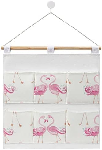 Пинк Фламинго Двојка Ѕид Плакарот Виси Торба За Складирање 6 Џебови Лен Памук Над Вратата Организатор Торбички За Спална Соба Бања