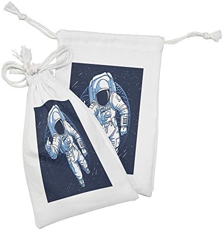 Ambesonne астронаутска ткаенина торбичка сет од 2, дизајн на цртани филмови на вселенски свет на ryвезден надворешен простор, мала торба за влечење