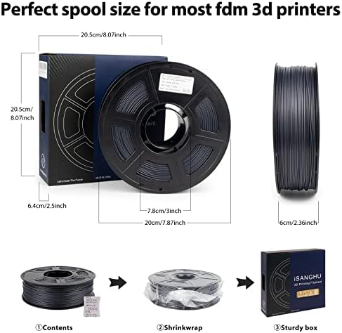 ISANGHU CARBON FIBER ASA FILAMENT 1.75mm, црна аса 3D филамент за печатач со УВ/дожд/отпорен на топлина, инженерски 3D филамент за печатење,