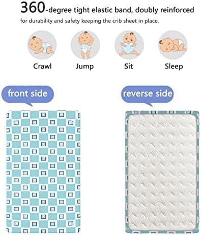 Геометриски тематски опремени мини чаршафи, преносни мини креветчиња за креветчиња за деца со постелнина за деца-бебиња за момчиња, 24 „x38“, морскома темно небо син