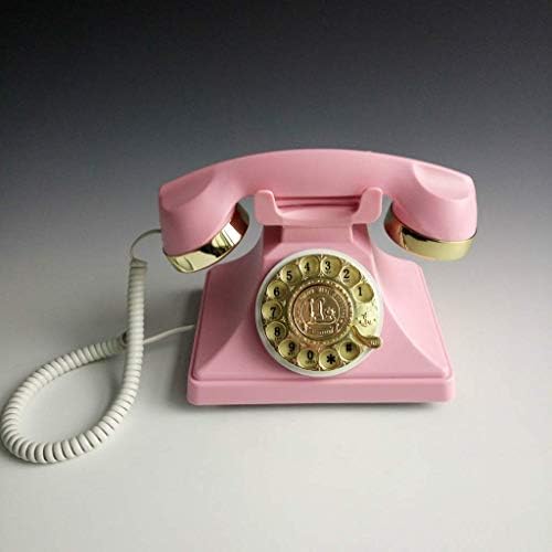 Телефон за ротационо бирање на SJYDQ ， розов ретро фиксни телефон за дома, редијал, звучник, бирање на копче за притискање со ротирачки изглед