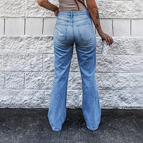 Fински права тексас панталони фармерки за жени обични сини класични средни фармерки за истегнување на половината, женски џебови