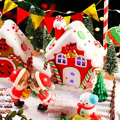 Nuobesty осветлени самовили Божиќни ѓумбир куќа Божиќни селски куќи зграда светло за бонбони куќа декоративна таблета мала