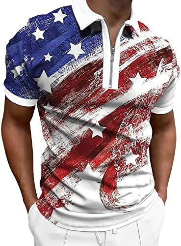 Машки американски знамиња Поло кошули Патриотски 4 -ти јули маички летни обични гроздобер кратки ракави голф спортови Полос