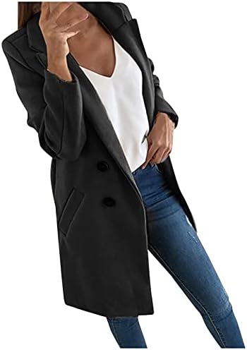 Јакни со блејзер за жени измешани скривачки единечни градите за надворешна облека Зимски палто отворено предниот ветерница со џеб