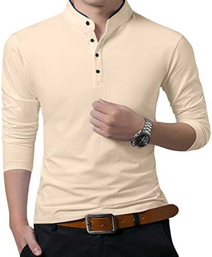 Обични тенок кошули за машки куќи на куиго чиста боја со долга ракав Поло модни маици