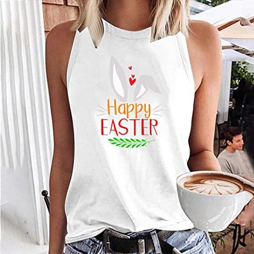 Xipcokm Среќен Велигденски резервоар за жени, печатени маички за печатење на елек, кошула, без ракави, без ракави, цврсти пулвер, обични