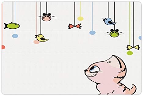 Амбесон Мачка и Глушец Миленичиња Мат За Храна И Вода, Цртан Филм Стил Дизајн На Маче Гледа Нагоре Во Виси Животински Орнаменти,
