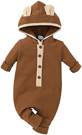 Чирбаби новороденче момче момче облека унисекс бебе ромпер плетено качулка со ребрести комбинезони цврсто тело