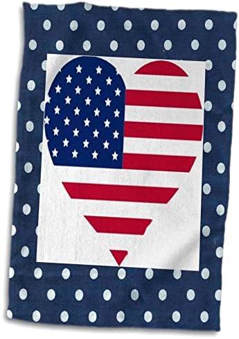 3drose Флорен патриотски - знаме на форма на срце на срце на морнарички сини полкови точки - крпи