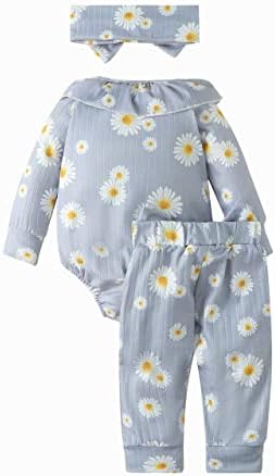 Аоузиди новороденче за новороденчиња облека за девојчиња руфла со долг ракав, ромпер врвови + панталони есенски зимски облеки комплети