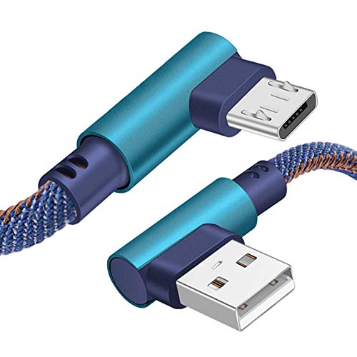 Micro USB Android кабел, KSUN.Y десен аголен кабел за брзо полнење 90 степени микро USB 2.0 конектор плетенка компатибилен со Samsung