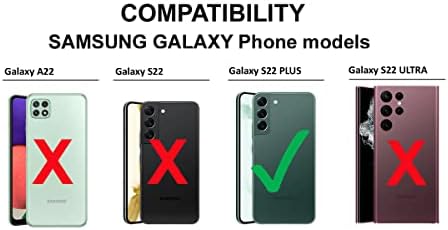 Безжичен протох случај компатибилен со Samsung Galaxy S22 Plus 5G. Комбо со хибридни куќи со двојно слој и клип на ремени со заштитник