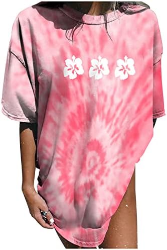 Тинејџерски девојки памук маичка со кратки ракави графички лабава лабава салон гроздобер вратоврска боја блуза маица жени 65