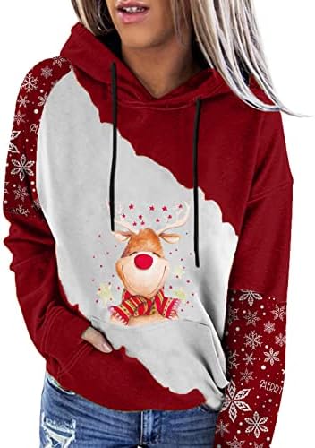 Christmasенски Божиќни врвови женски Божиќни снегулки, панел за печатење на печатење со аспиратор со долги ракави за џемпер на врвот на врвот